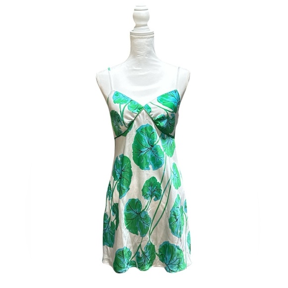 Diane Von Furstenberg Satin Slip Dress 
Geranium Leaf Design - Picture 1 of 9